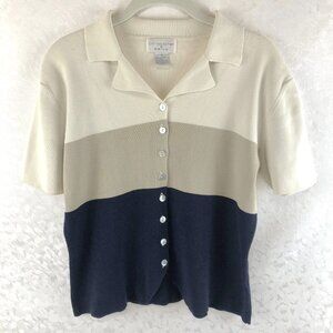 Christopher & Banks Vintage Color Block Cardigan Sweater Short Sleeve Size M